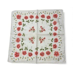 Vintage Floral Scarf with Red and Green Accents